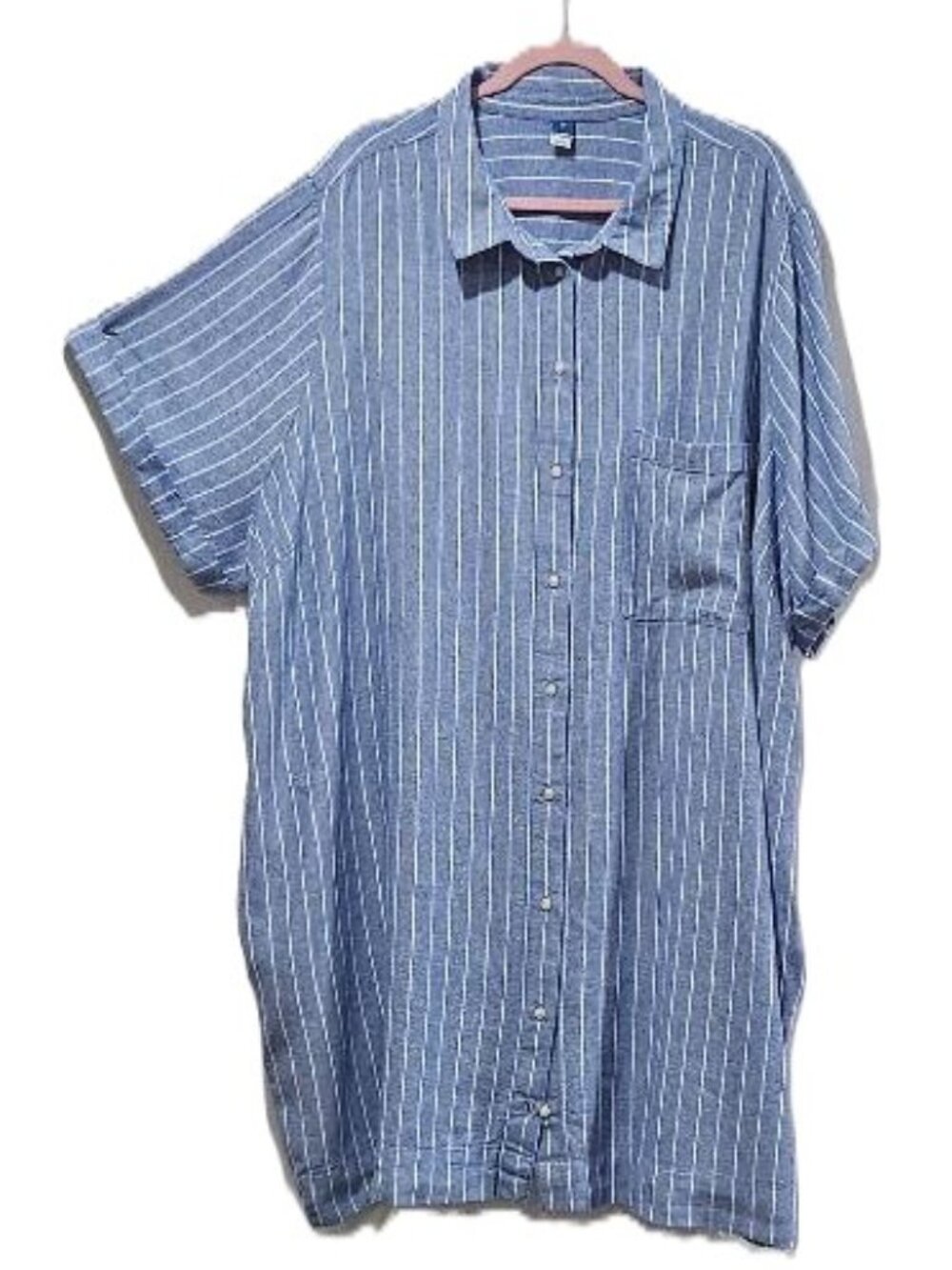 OLD NAVY BLUE WHITE STRIPE LINEN SHORT SLEEVE SHIRT DRESS SWIM COVERUP 4X - 5X - Picture 2 of 9